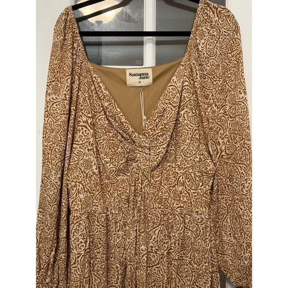 NWT Savanna Jane Babydoll Western Boho Gold Paisley Print Dress 2X Fall - Picture 2 of 13